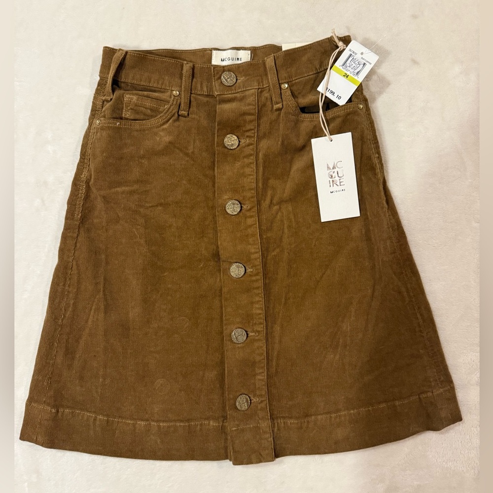 NWT McGuire Rust Brown Corduroy Button-Front Mini Skirt Size 24